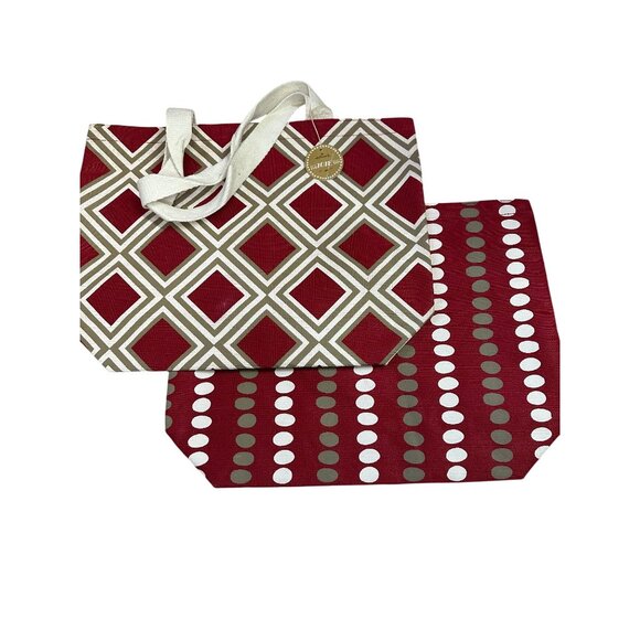 NEW Hallmark Tote Bag Set 2 Geometric Polka Dot Reusable Shopping Bags 18"x13" - Picture 1 of 11